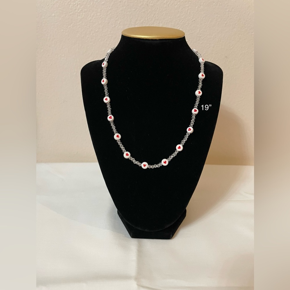 Heart + 3mm Crystal Beaded Handmade Necklace/Chocker